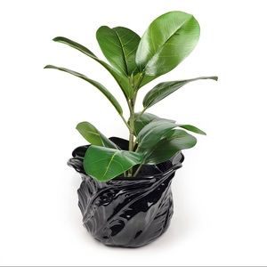 Vintage black leaf pattern planter pot vase
